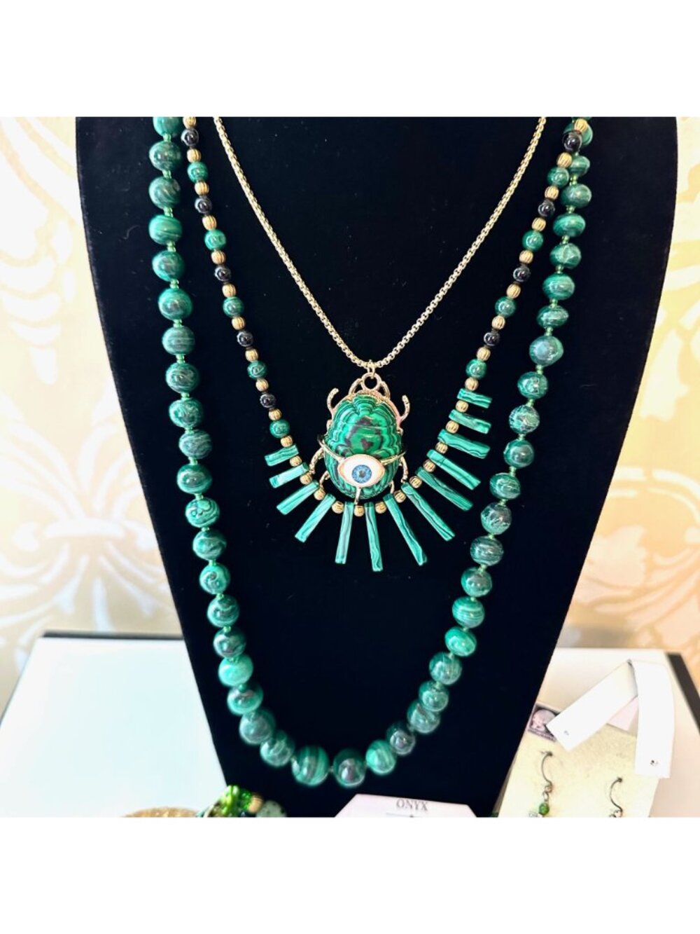 Jewelry Lot Vintage Modern Malachite Onxy Necklaces Bracelets Earrings Sterling - Picture 2 of 10